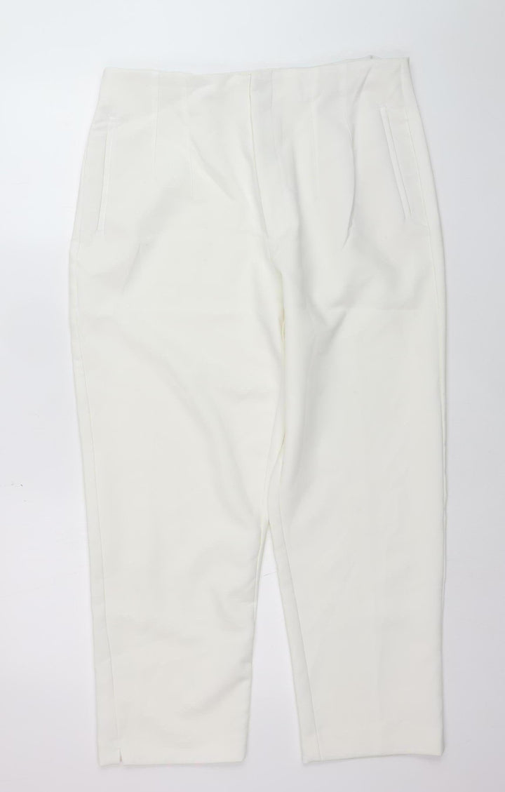 Stradivarius Women White Slim Tapered Trousers Size 16