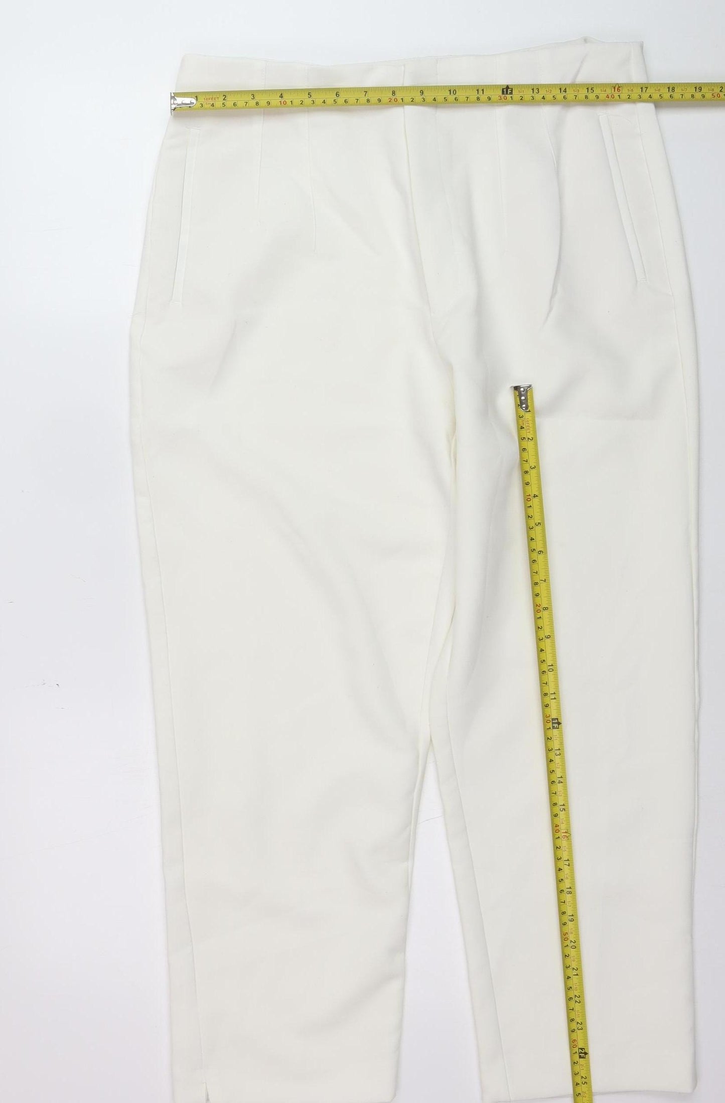 Stradivarius Women White Slim Tapered Trousers Size 16
