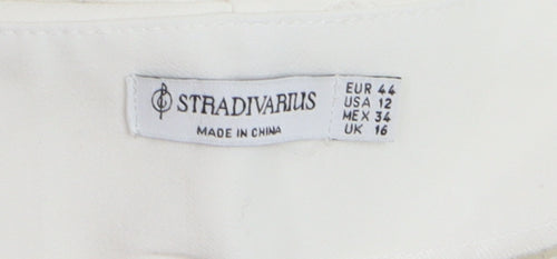 Stradivarius Women White Slim Tapered Trousers Size 16