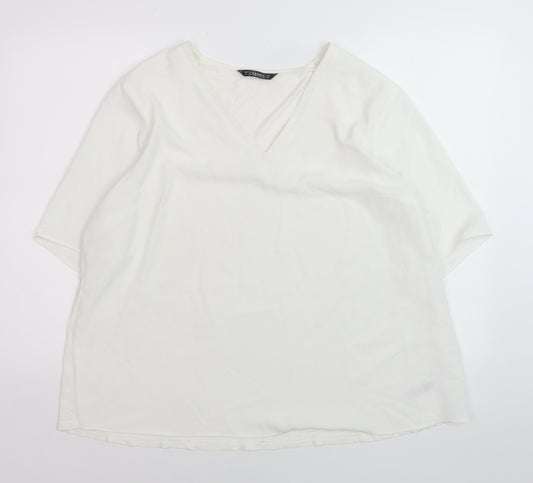 Dunnes Women White V-Neck Relaxed Fit Short Sleeve Blouse XL