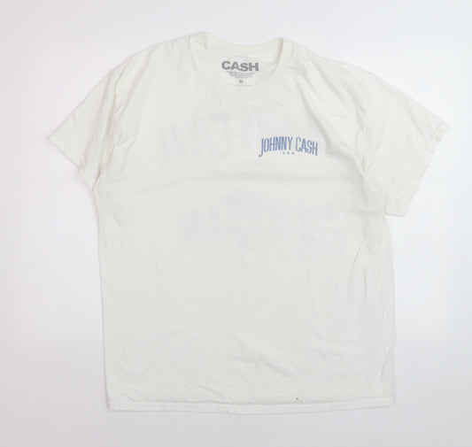CASH Men’s White Johnny Cash Band Graphic Print T-Shirt M