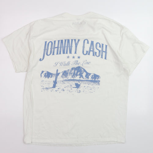 CASH Men’s White Johnny Cash Band Graphic Print T-Shirt M