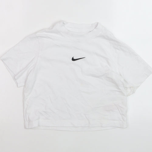 Nike Teens White Loose Fit Basic T-Shirt XS Cotton Crew Neck