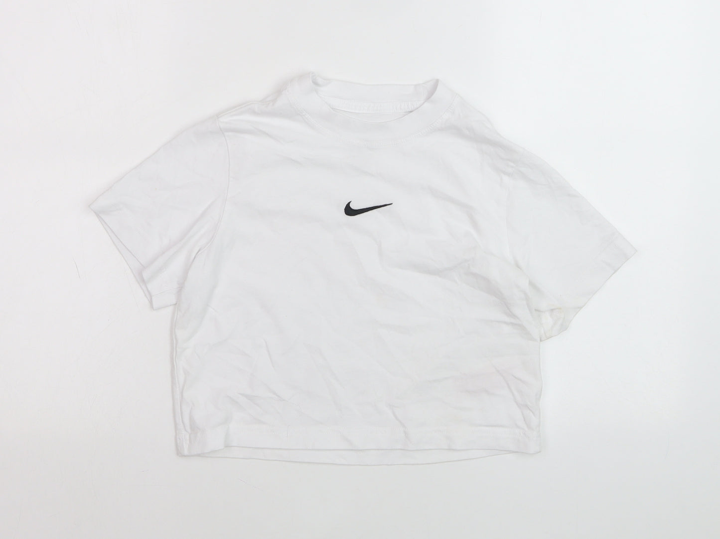Nike Teens White Loose Fit Basic T-Shirt XS Cotton Crew Neck