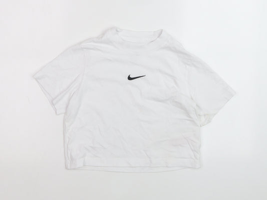 Nike Teens White Loose Fit Basic T-Shirt XS Cotton Crew Neck