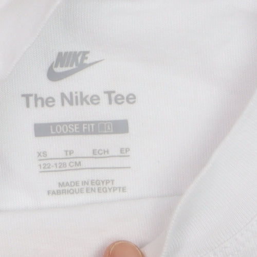 Nike Teens White Loose Fit Basic T-Shirt XS Cotton Crew Neck
