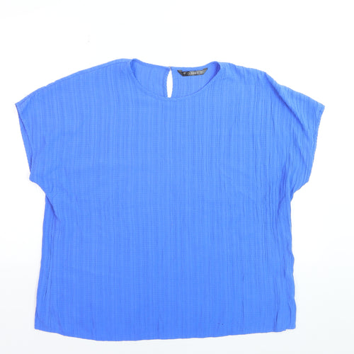 Dunnes Women Blue Basic Blouse Size L Relaxed Fit Cotton Blend