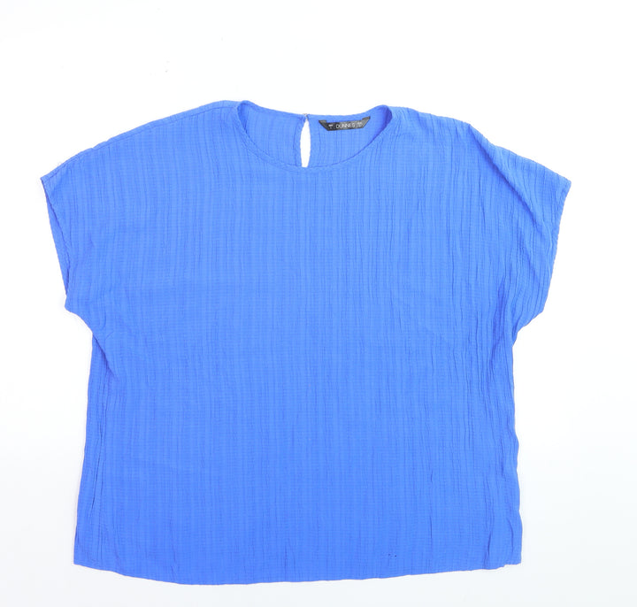 Dunnes Women Blue Basic Blouse Size L Relaxed Fit Cotton Blend