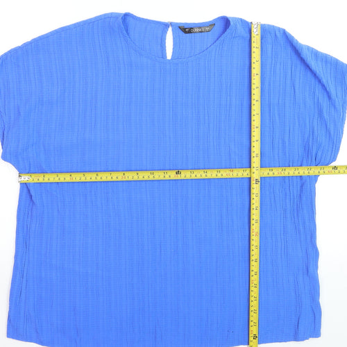 Dunnes Women Blue Basic Blouse Size L Relaxed Fit Cotton Blend