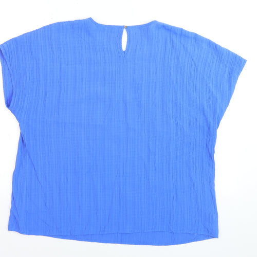Dunnes Women Blue Basic Blouse Size L Relaxed Fit Cotton Blend