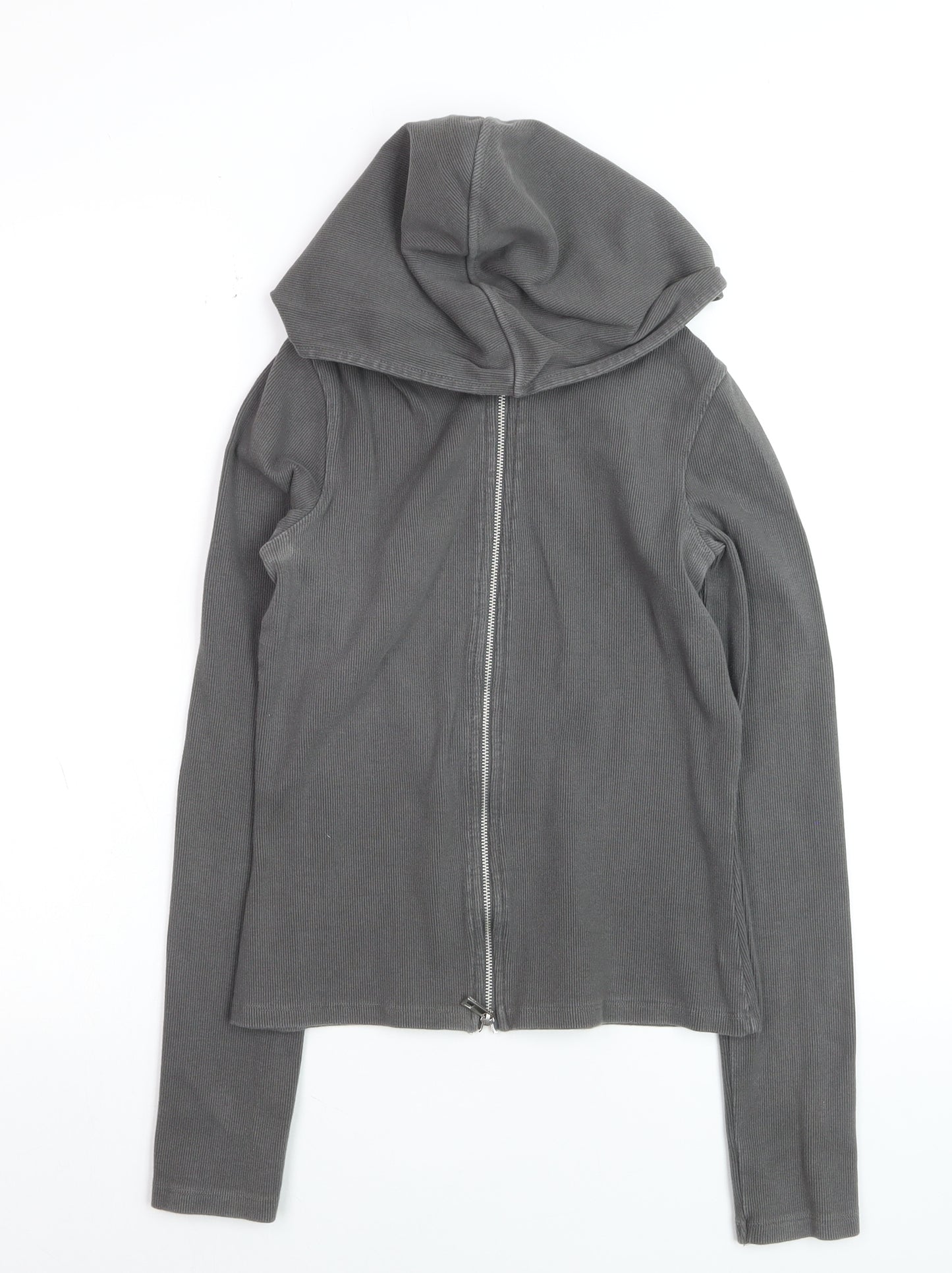 Oysho Women's Grey Slim Fit Hooded Full Zip Jacket Size 8