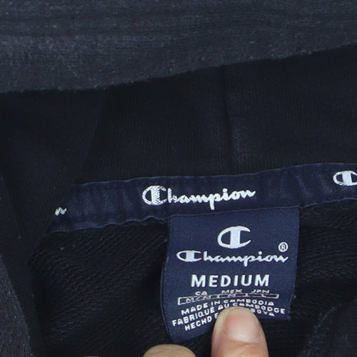 Champion Men's Black Pullover Hoodie Medium Logo Fleece Sweatshirt