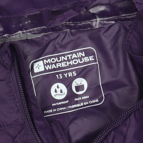Mountain Warehouse Girls Purple Waterproof Hooded Rain Coat 13 Years