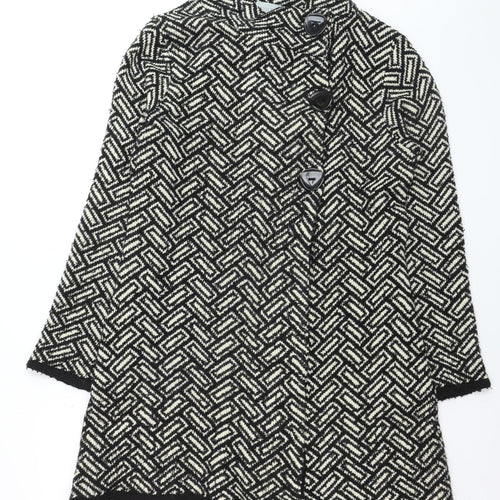 Wallis Women Black Wool Blend Mid-Length Overcoat M