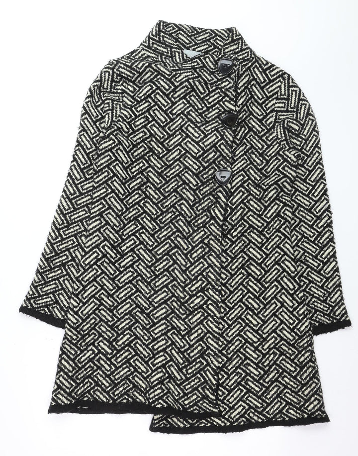 Wallis Women Black Wool Blend Mid-Length Overcoat M