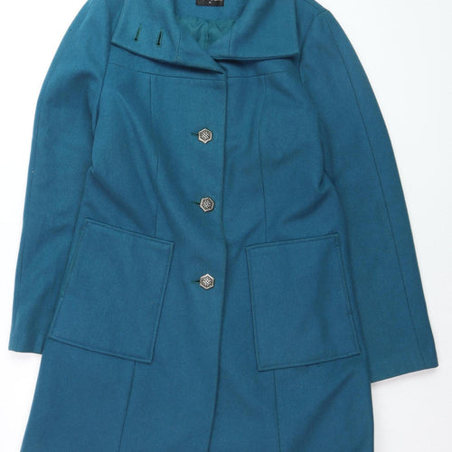Sasha Womens Blue Wool Blend Mid-Length Overcoat Size 14