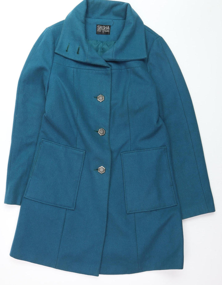 Sasha Womens Blue Wool Blend Mid-Length Overcoat Size 14