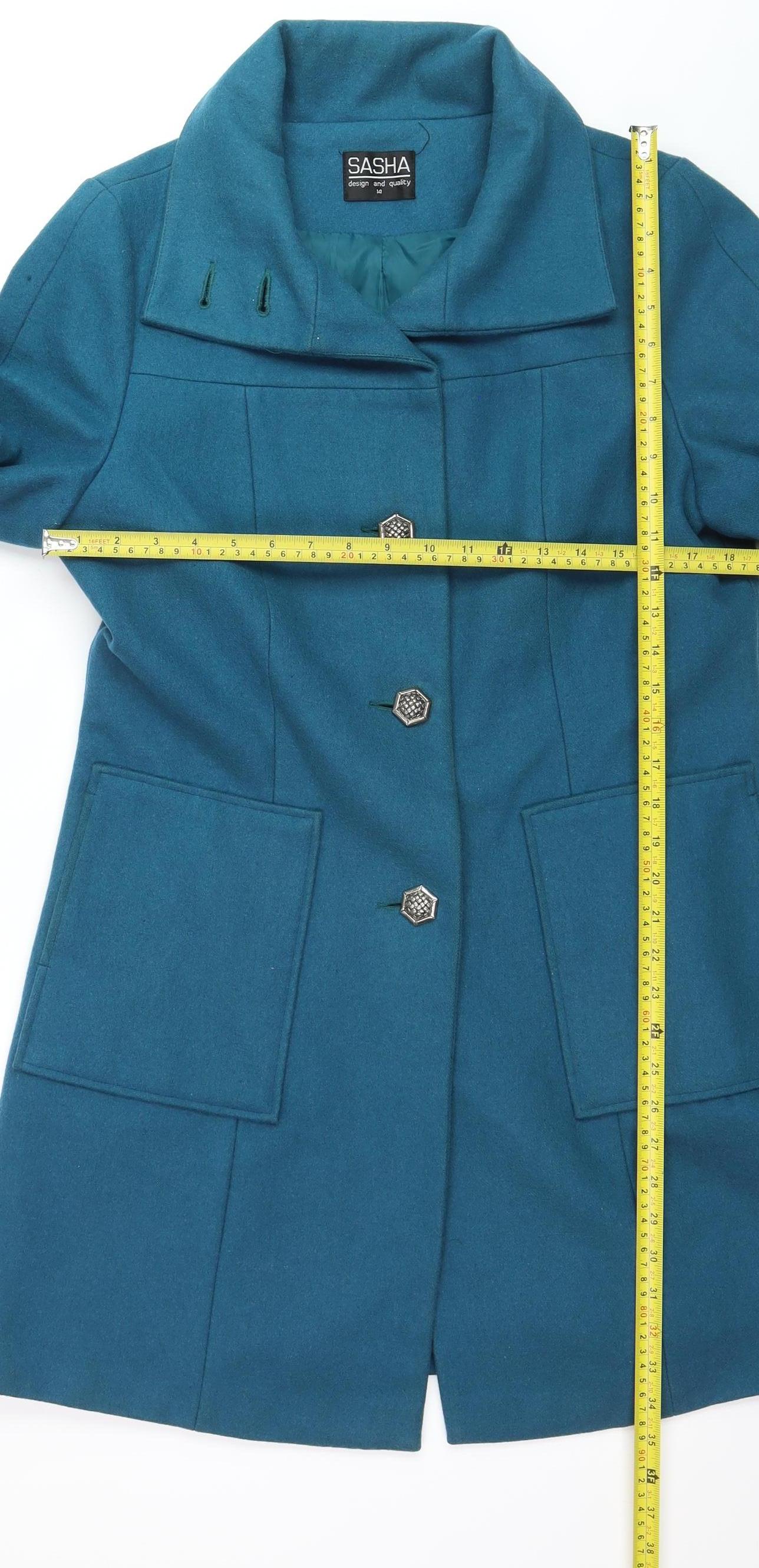 Sasha Womens Blue Wool Blend Mid-Length Overcoat Size 14