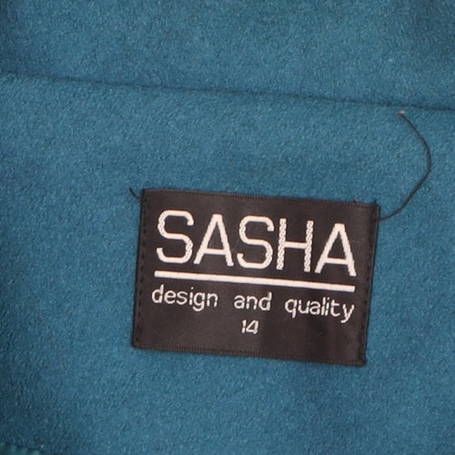 Sasha Womens Blue Wool Blend Mid-Length Overcoat Size 14