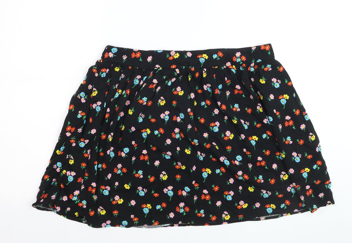 Dunnes Women Black Floral A-Line Short Skirt Size L