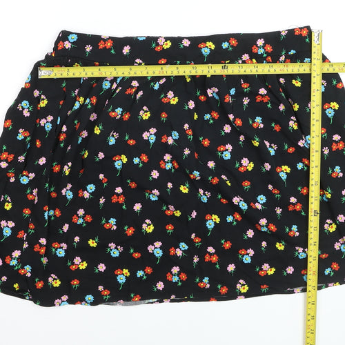 Dunnes Women Black Floral A-Line Short Skirt Size L