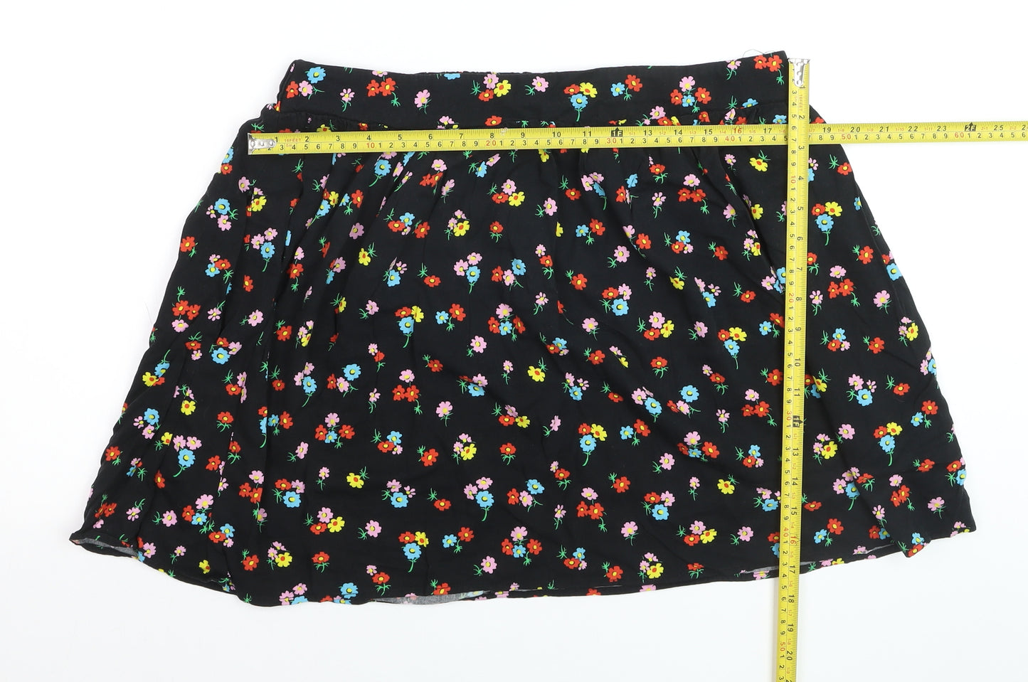 Dunnes Women Black Floral A-Line Short Skirt Size L