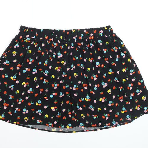 Dunnes Women Black Floral A-Line Short Skirt Size L