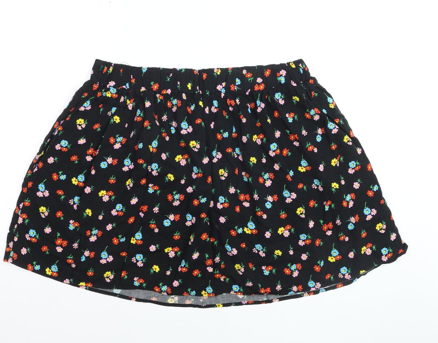 Dunnes Women Black Floral A-Line Short Skirt Size L