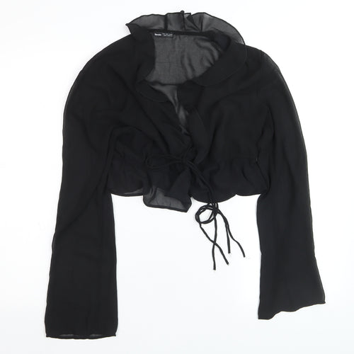 Bershka Women’s Black Chiffon Cropped Tie Blouse Size 12