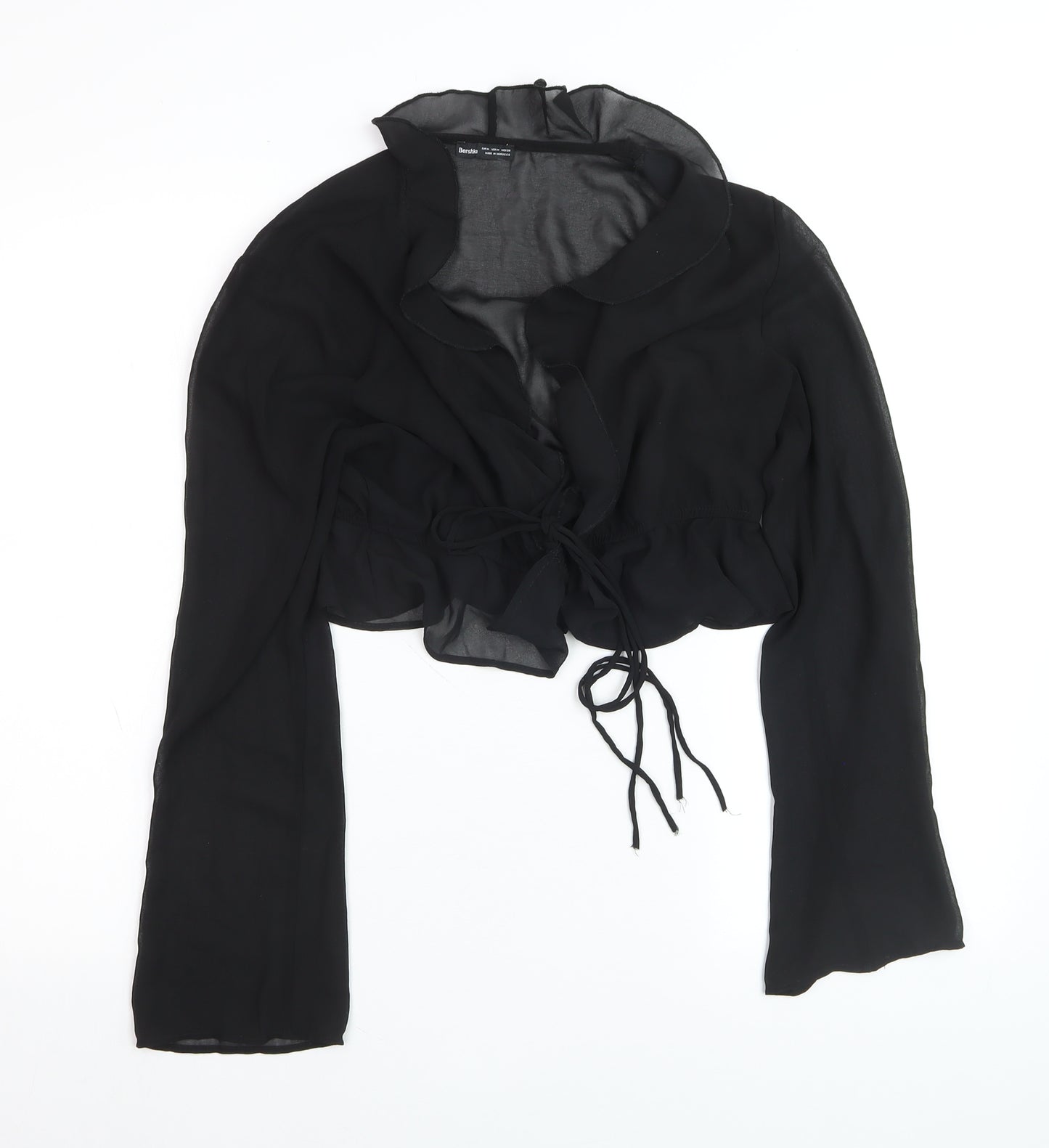 Bershka Women’s Black Chiffon Cropped Tie Blouse Size 12