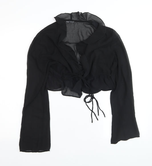 Bershka Women’s Black Chiffon Cropped Tie Blouse Size 12