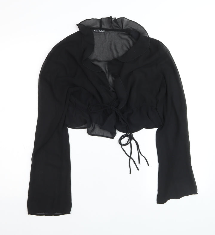 Bershka Women’s Black Chiffon Cropped Tie Blouse Size 12