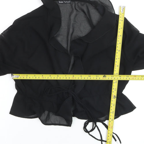 Bershka Women’s Black Chiffon Cropped Tie Blouse Size 12