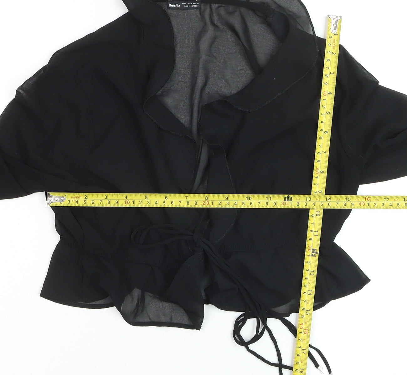 Bershka Women’s Black Chiffon Cropped Tie Blouse Size 12