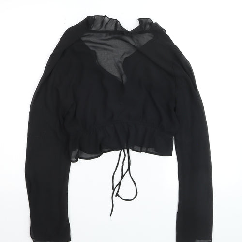 Bershka Women’s Black Chiffon Cropped Tie Blouse Size 12