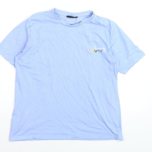BORN Men's Blue 'Honey' Embroidered Cotton T-Shirt Medium