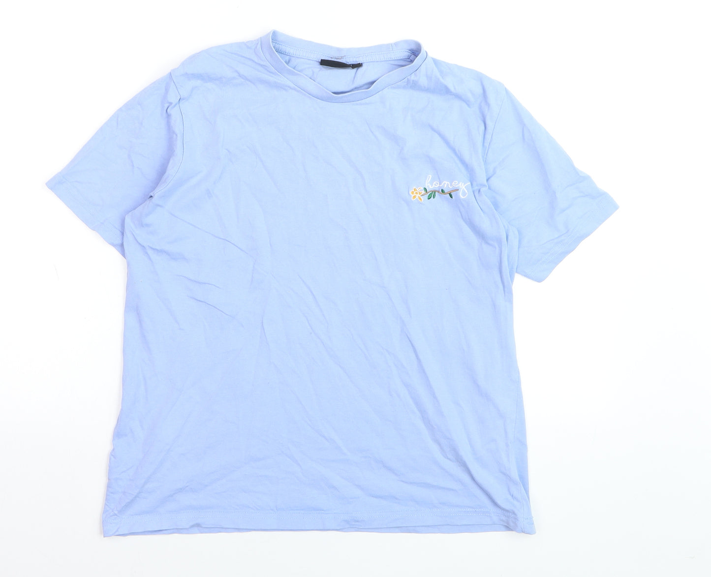 BORN Men's Blue 'Honey' Embroidered Cotton T-Shirt Medium