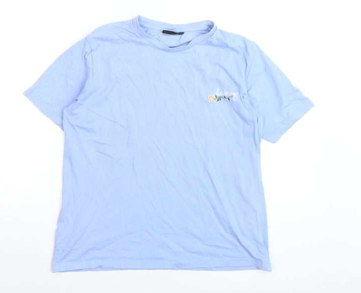BORN Men's Blue 'Honey' Embroidered Cotton T-Shirt Medium