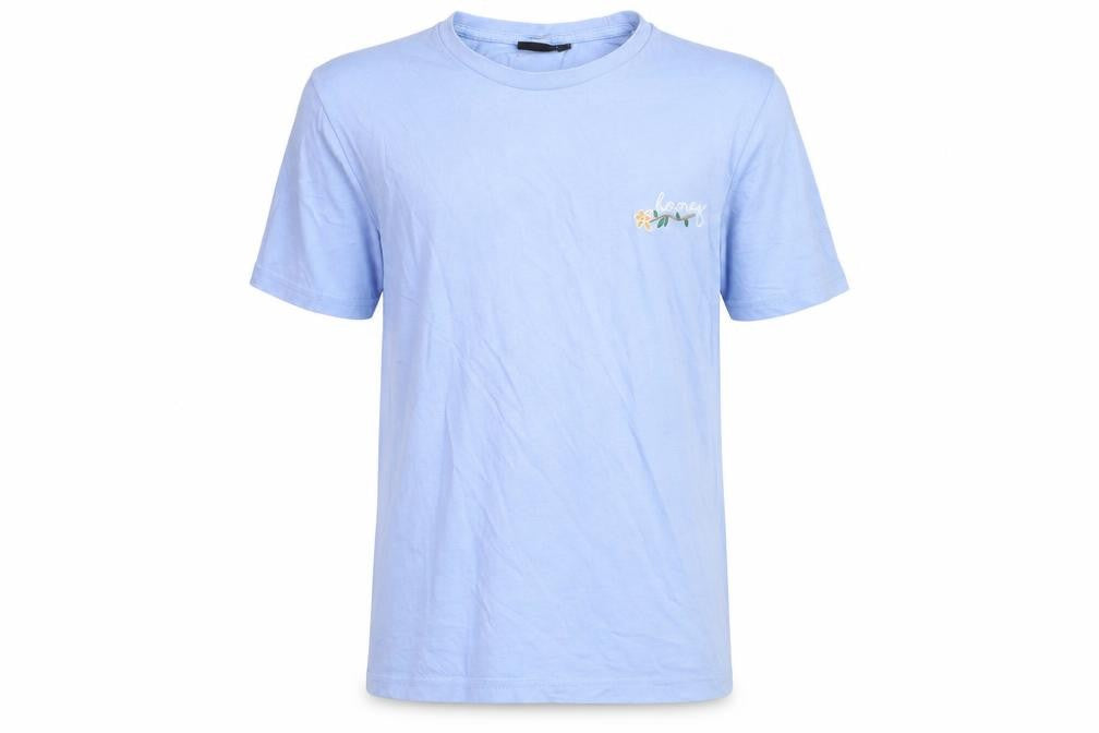 Front view of BORN Men's Blue 'Honey' Embroidered Cotton T-Shirt Medium