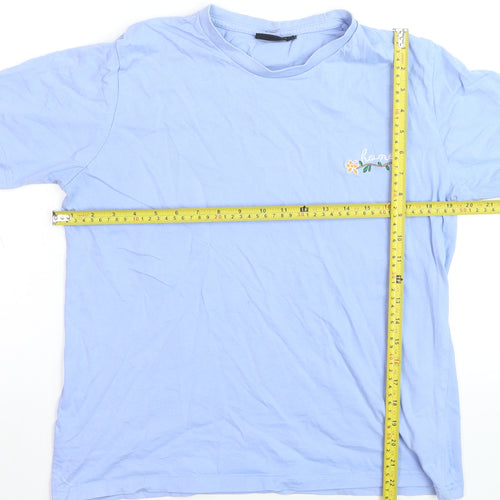 BORN Men's Blue 'Honey' Embroidered Cotton T-Shirt Medium