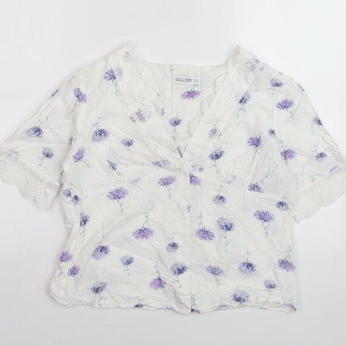 Gallery Women’s White Floral Lace Trim Blouse UK 10