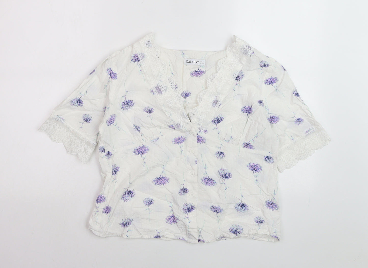 Gallery Women’s White Floral Lace Trim Blouse UK 10