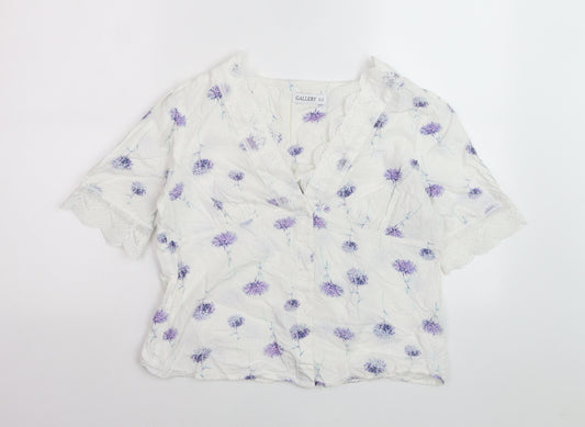 Gallery Women’s White Floral Lace Trim Blouse UK 10