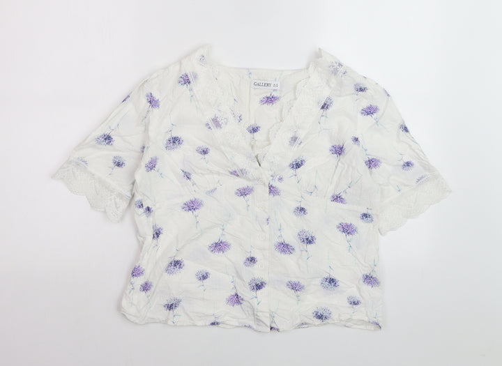 Gallery Women’s White Floral Lace Trim Blouse UK 10