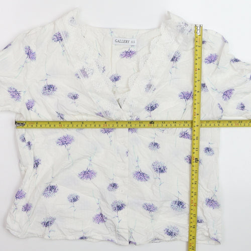 Gallery Women’s White Floral Lace Trim Blouse UK 10