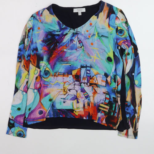 Tinta Womens Multicoloured Viscose Art Print Long Sleeve Blouse Size 12