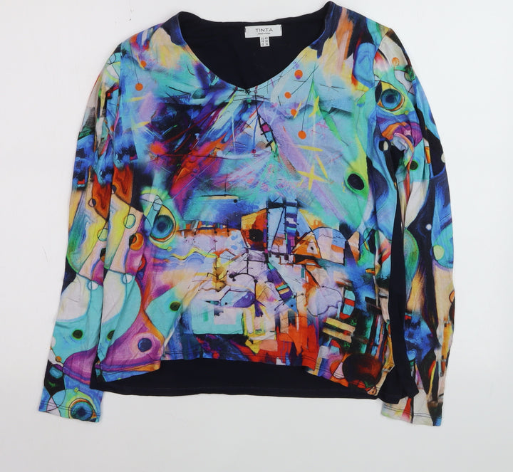 Tinta Womens Multicoloured Viscose Art Print Long Sleeve Blouse Size 12