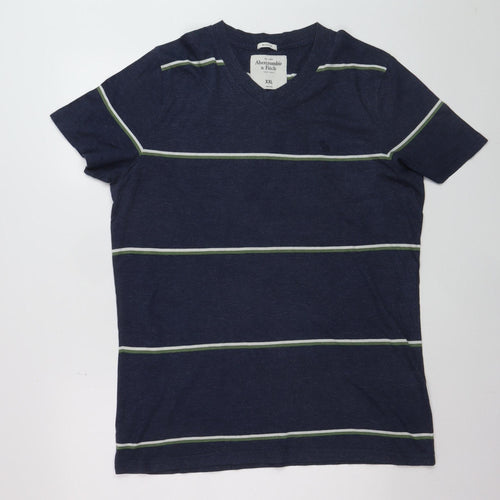 Abercrombie & Fitch Men's Navy Striped V-Neck T-Shirt XXL Classic Fit