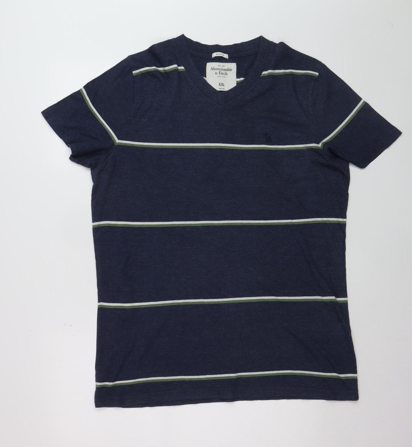 Abercrombie & Fitch Men's Navy Striped V-Neck T-Shirt XXL Classic Fit