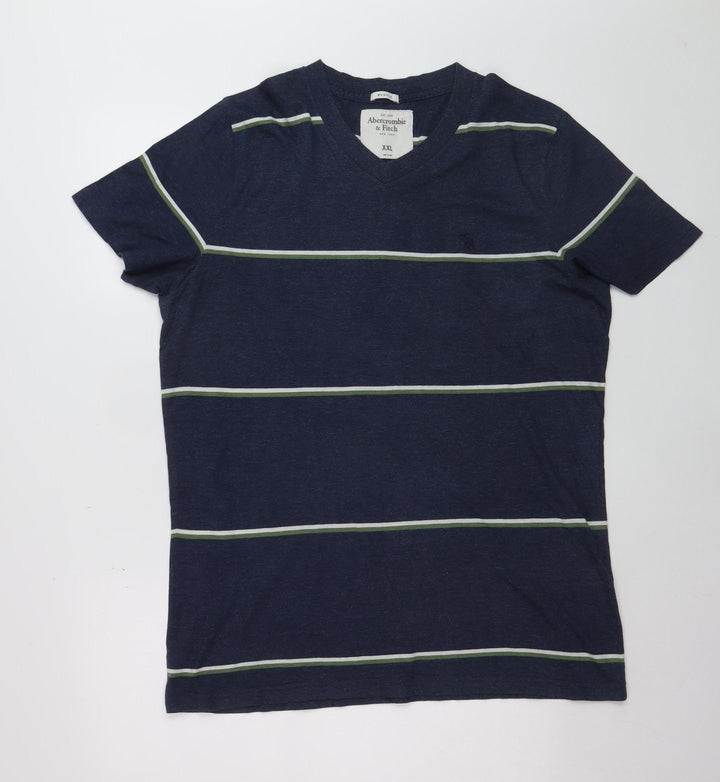 Abercrombie & Fitch Men's Navy Striped V-Neck T-Shirt XXL Classic Fit
